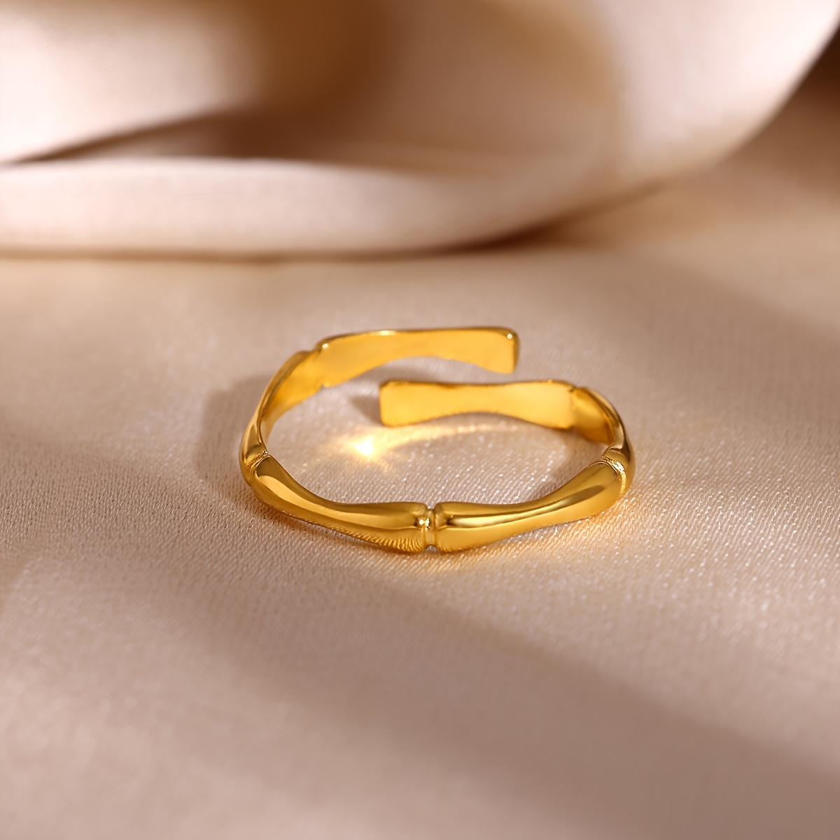 Women's Stainless Steel Bamboo Joint Opening Easy Ring, Golden Color